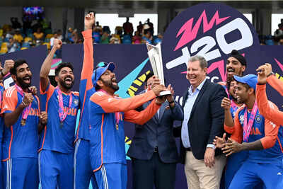 Rohit Sharma celebrates India's T20 World Cup win