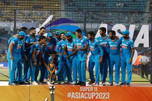 Team India celebrates their Asia Cup victory in 2023