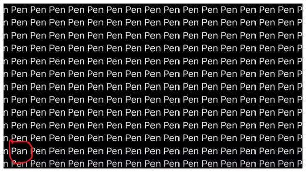 Solution to the optical illusion, revealing the word 'pan' amongst 'pens'.