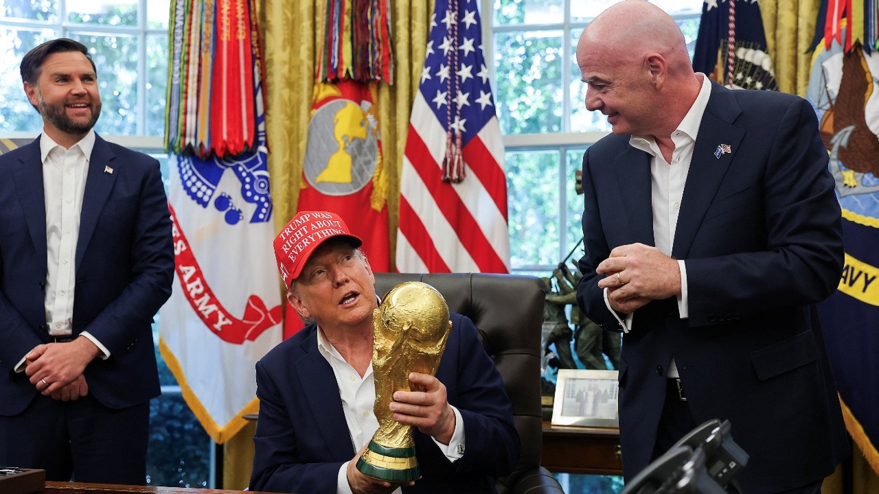 Watch: Donald Trump cracks up Oval Office with FIFA World Cup Trophy joke